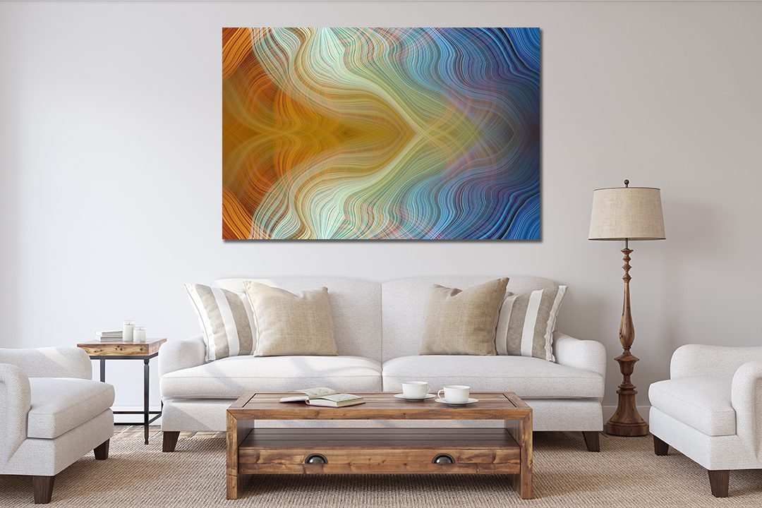 Abstract Light Yellow Blue Liquid Marble Canvas Print Wall Art