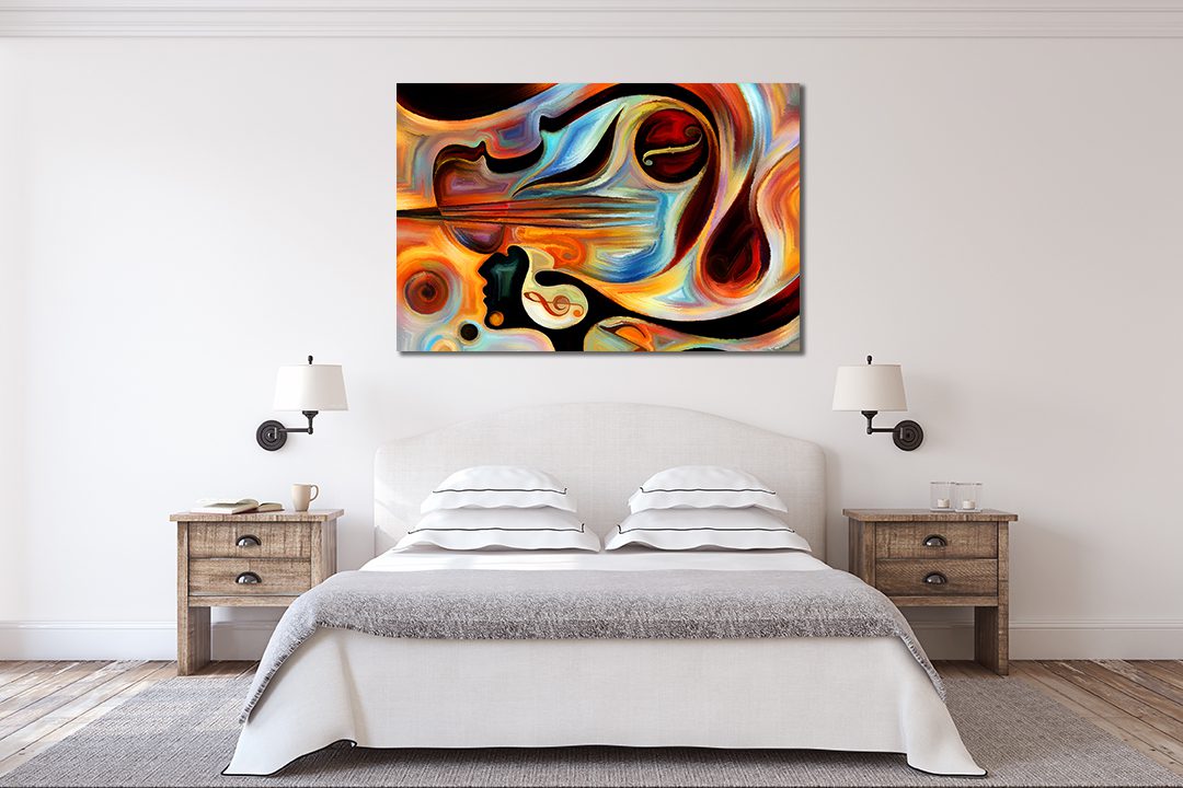 Artistic abstraction composed of colourful human and musical shapes on the subject of spirituality of music and performing arts Liquid Marble Canvas Print Wall Art