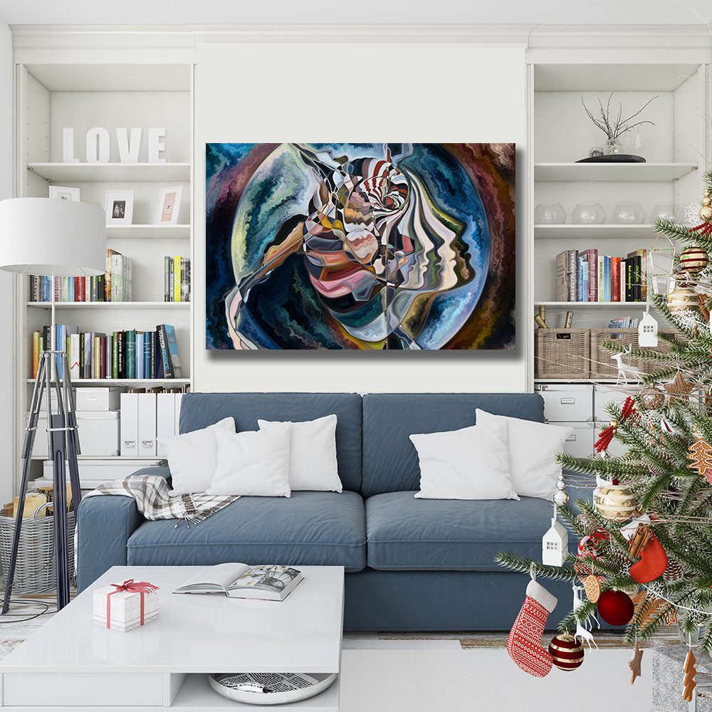 Abstract Composition Of Faces Canvas Wall Art Blue White Home Decor