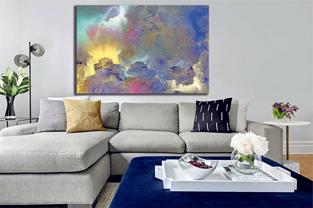 Abstract Colour Clouds Gold Pink Blue Liquid Marble Canvas Print Wall Art