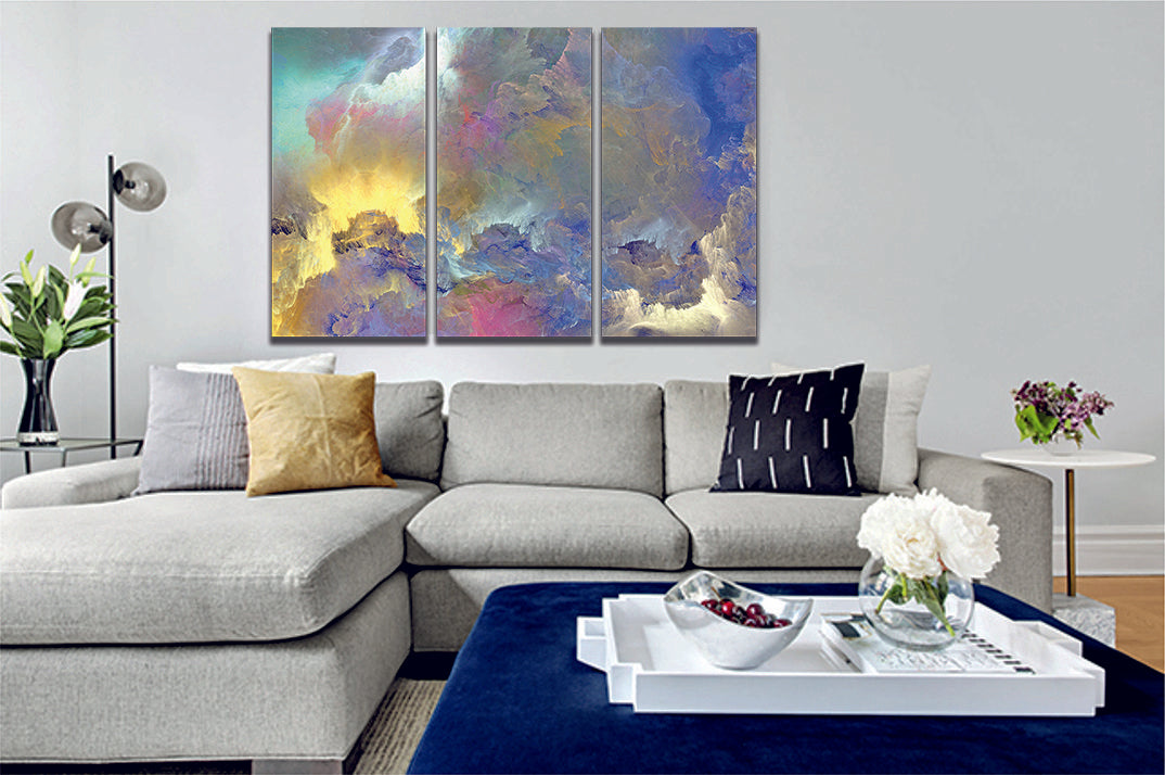 Abstract Colour Clouds Gold Pink Blue Liquid Marble Canvas Print Wall Art