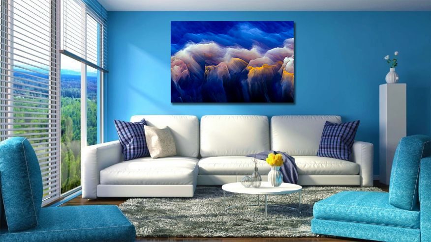 Abstract Colourful Cloud Blue Liquid Marble Canvas Print Wall Art