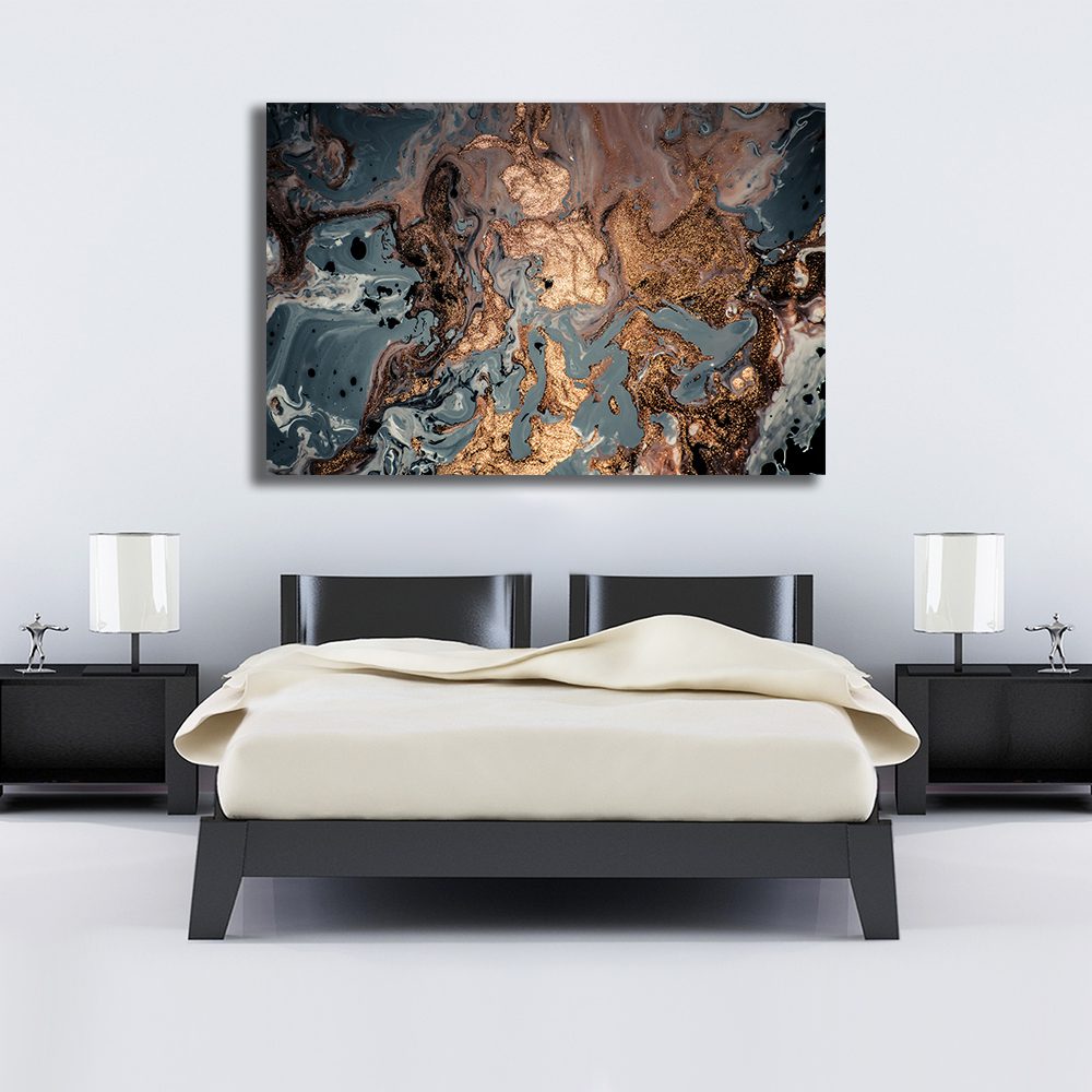 Abstract Ink, Luxury art in Eastern style, Golden swirl, Artistic design Liquid Marble Canvas Print Wall Art