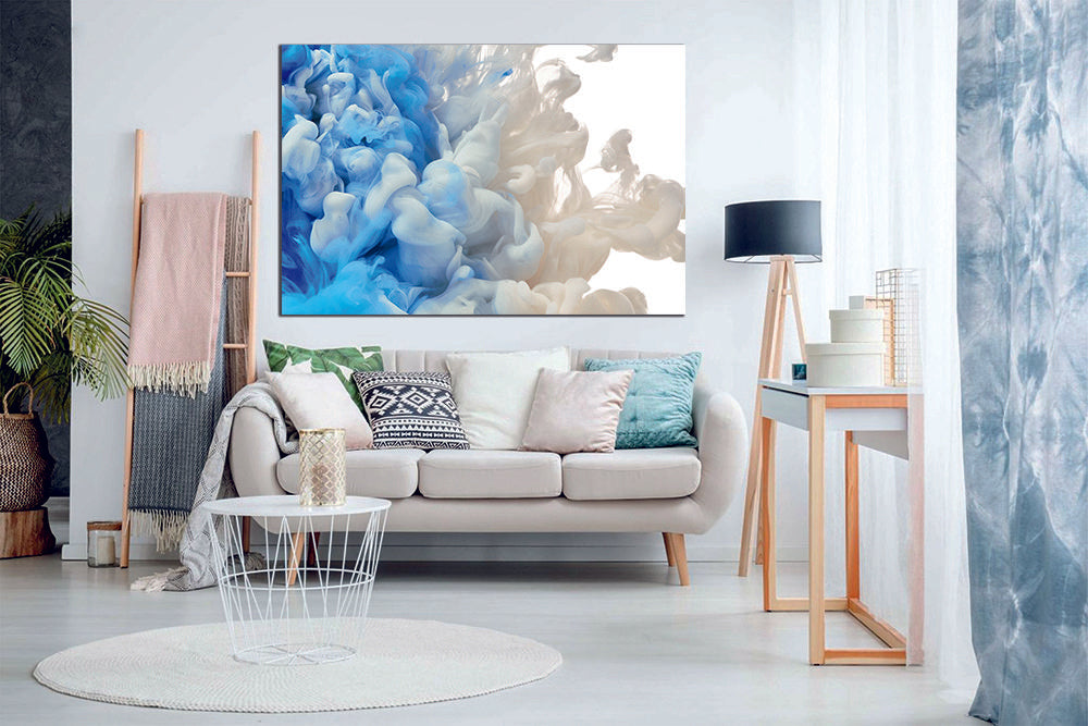 Abstract Ink Blue White, Paint splash Liquid Marble Canvas Print Wall Art