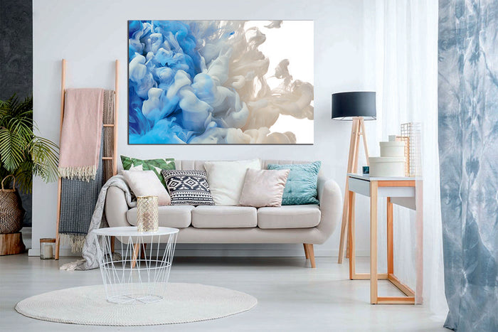 Abstract Ink Blue White, Paint splash Liquid Marble Canvas Print Wall Art