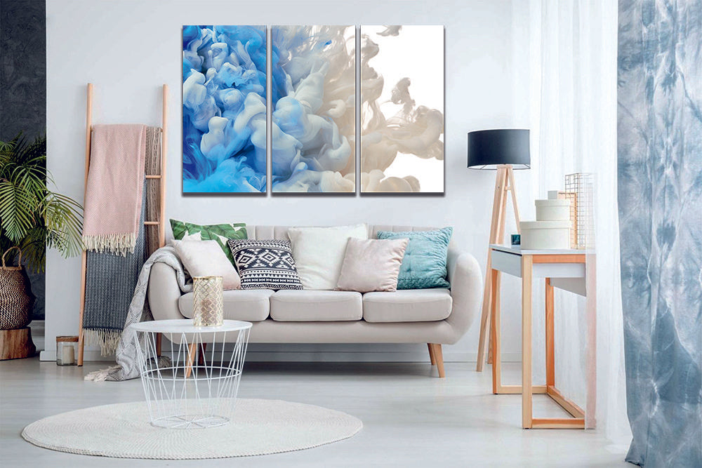 Abstract Ink Blue White Cloud Liquid Marble Canvas Print Wall Art