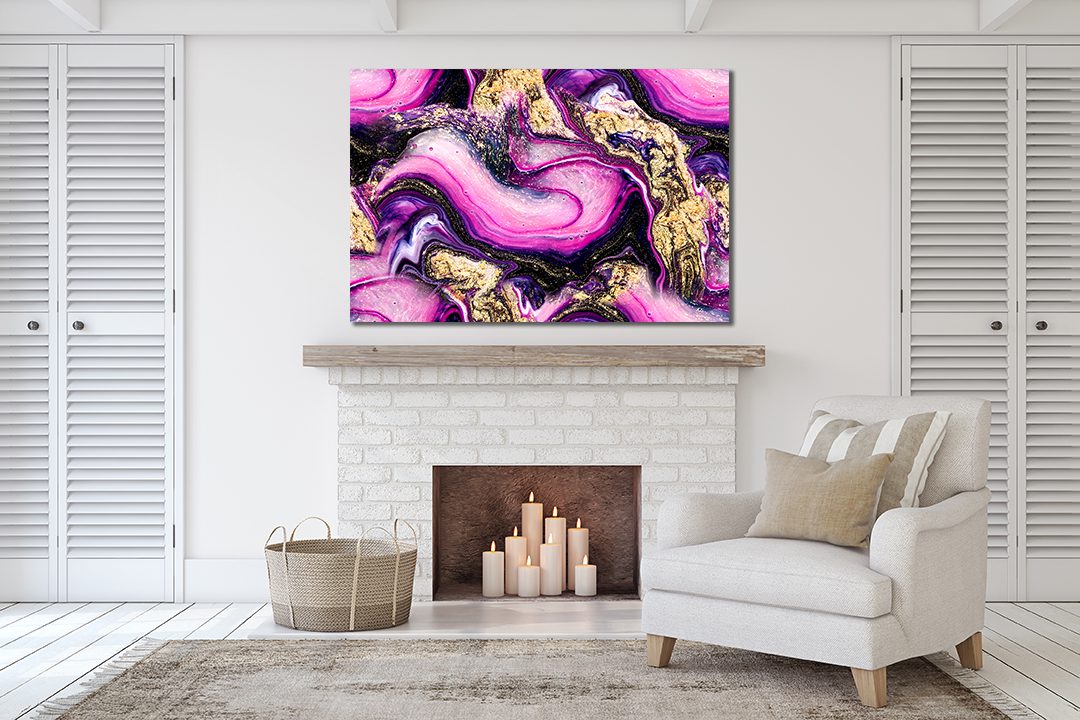 Abstract Ink Marble Effect Gold Purple Liquid Marble Canvas Print Wall Art