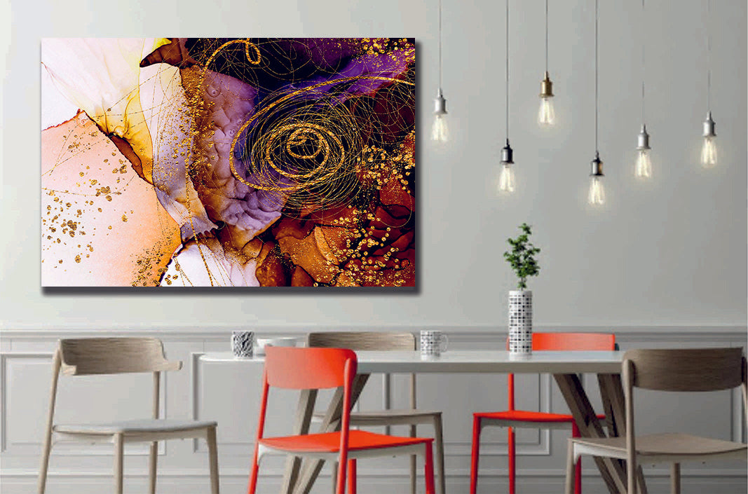 Abstract painting with golden swirls Liquid Marble Canvas Print Wall Art