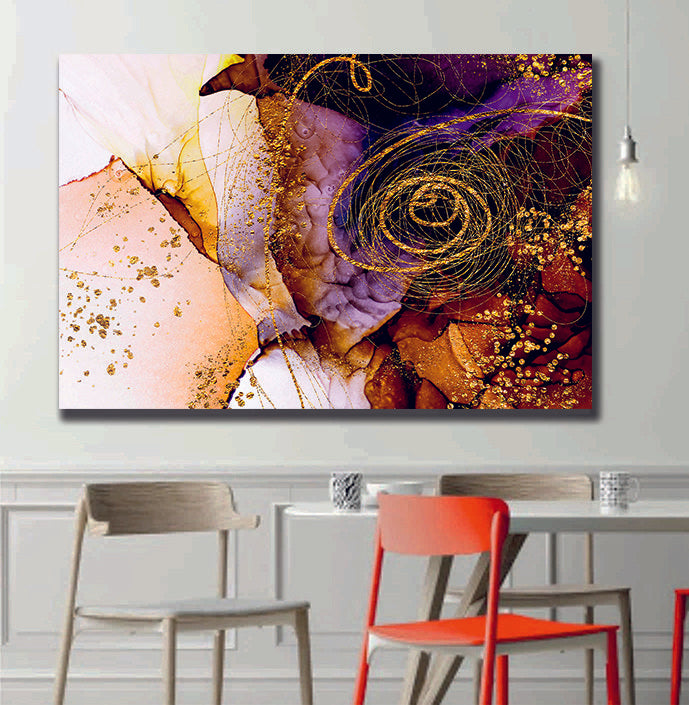 Abstract painting with golden swirls Liquid Marble Canvas Print Wall Art