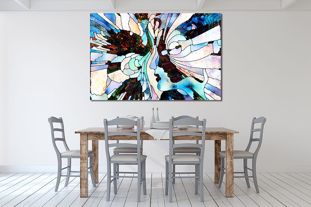 Stained Glass Forever, Background design of color fragments, shape patterns and symbols on the subject of art, space division and design Liquid Marble Canvas Print Wall Art