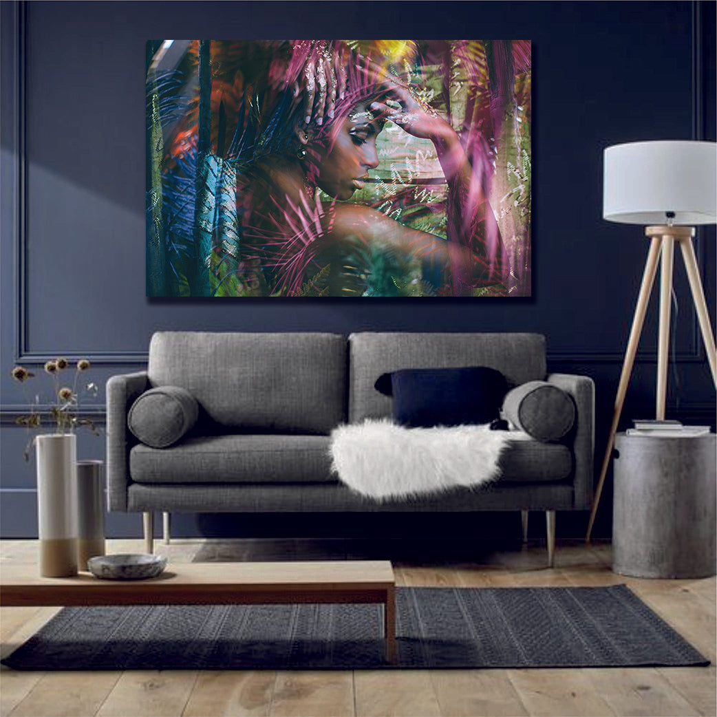 Abstract African Woman Black Wall Art Canvas Print