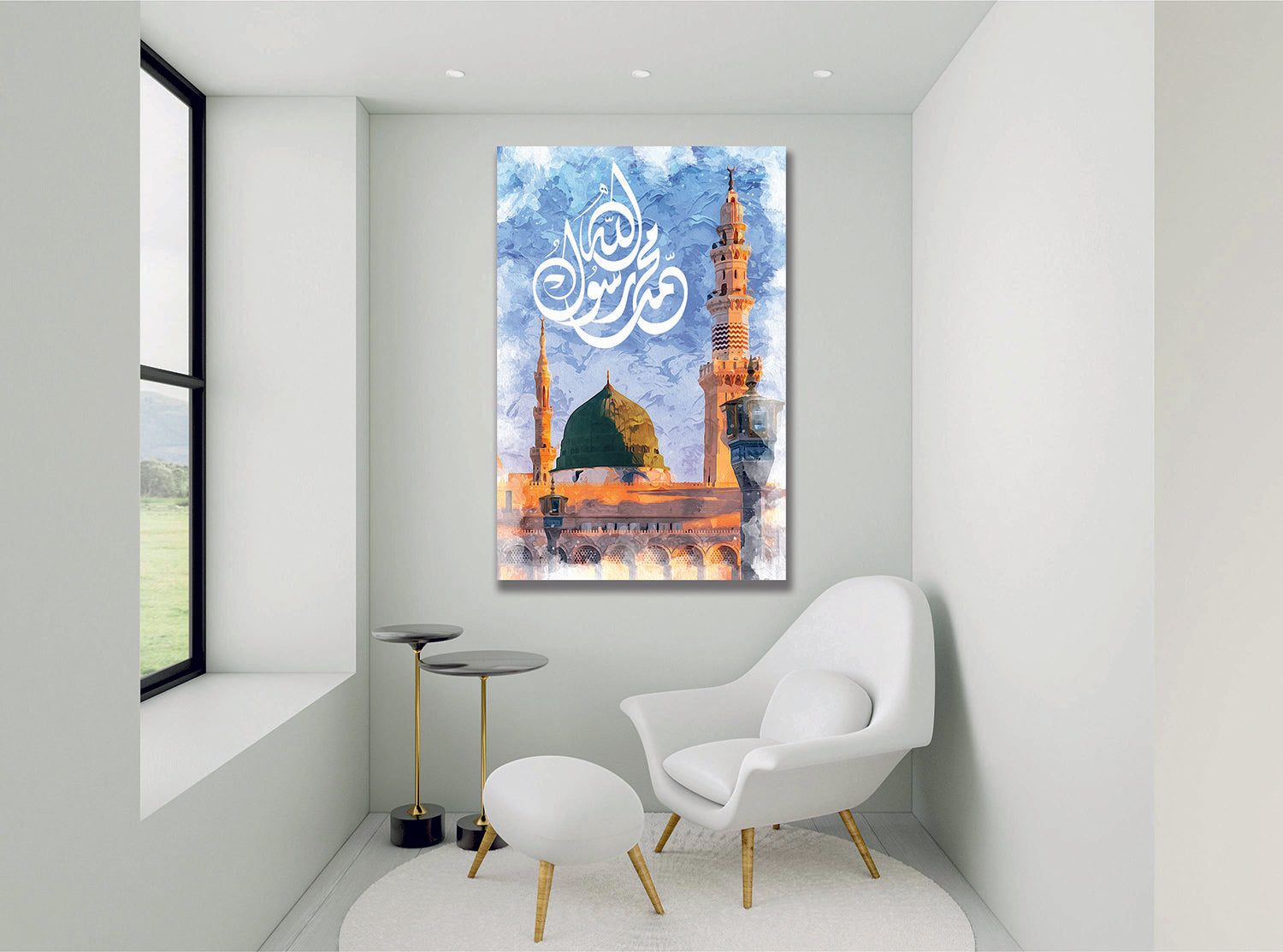 Masjid Nabawi Painted effect Wall Art Canvas Print Islamic, Muslim Home Decor