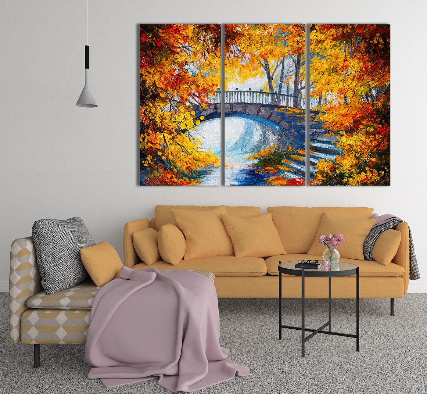 Autumn Forrest Bridge Canvas Print Wall Art