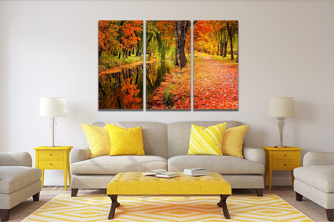 Autumn Scene Path Leaves Stream Canvas Print | Wall Art | My Canvases