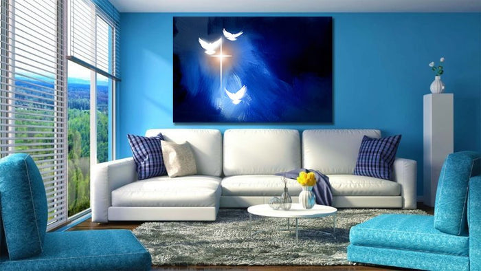 Christian Cross With Three White Doves Symbolizing Jesus Christ Canvas