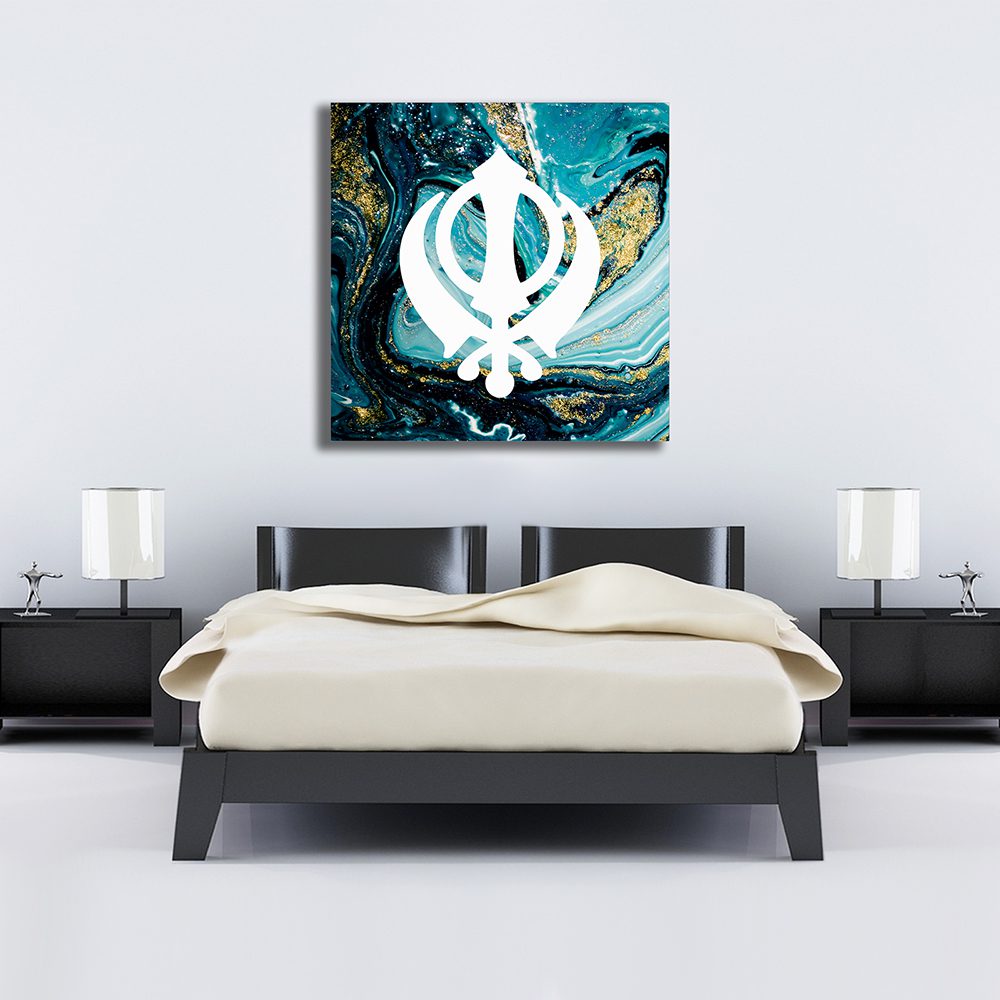 Blue Gold Watercolour Khanda Sikh Canvas Print Wall Art