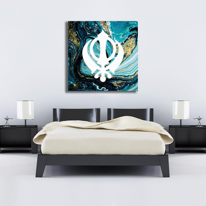 Blue Gold Watercolour Khanda Sikh Canvas Print Wall Art