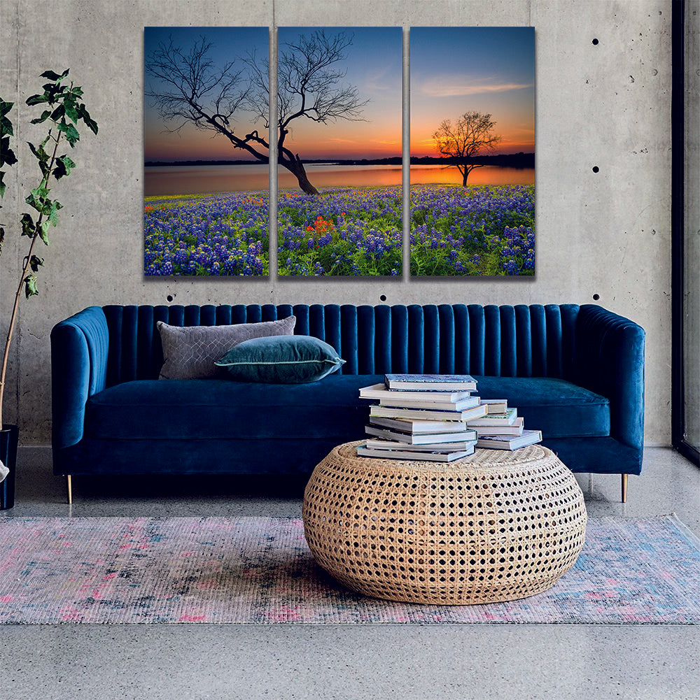 Bluebell Field Lake Canvas Wall Print