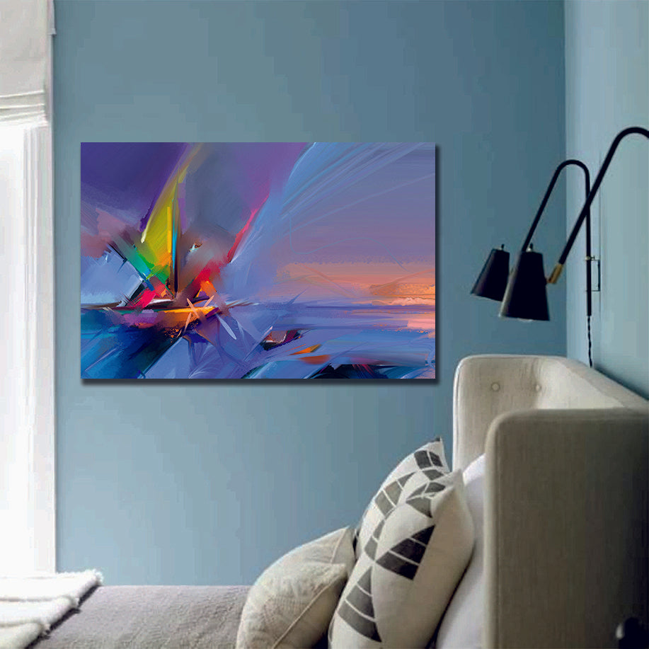 Abstract Boat On Ocean Sunset Canvas Wall Art - My Canvases