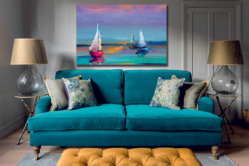 Abstract Art Oil Painting Boat Sail Sea Canvas Print Wall Art | Mycanvases
