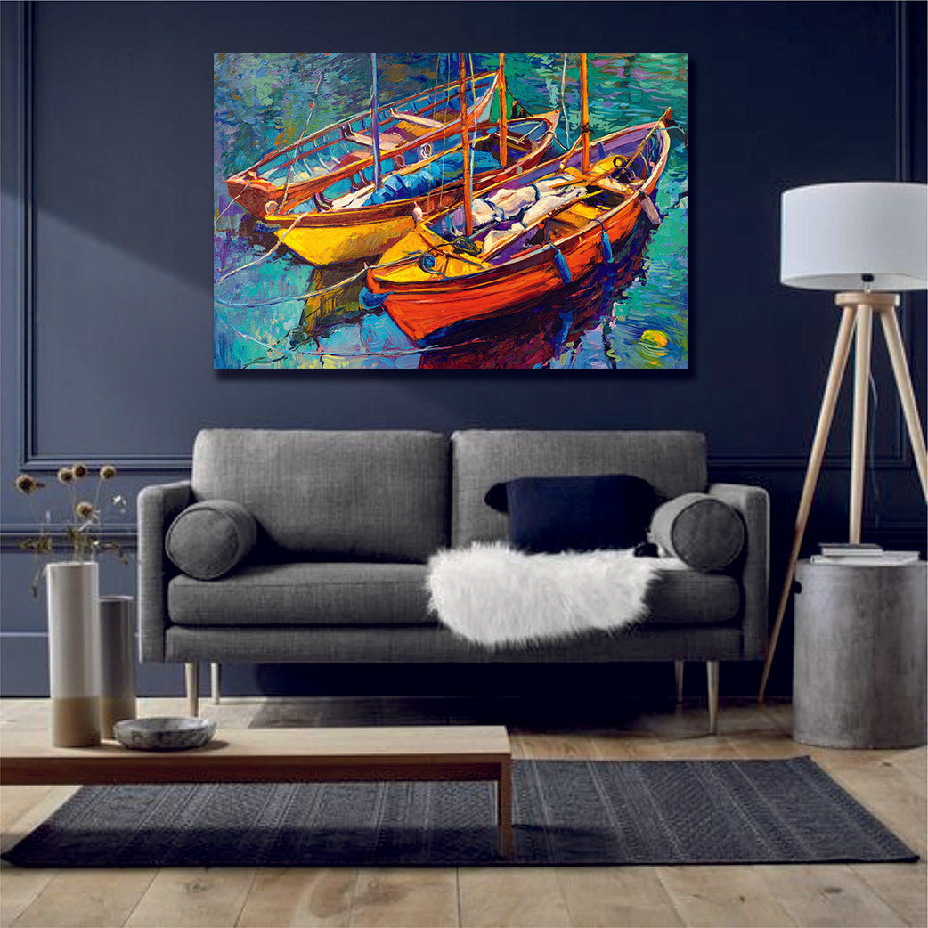 Boats Sea Oil Painting Canvas Print Ocean Wall Art | My Canvases