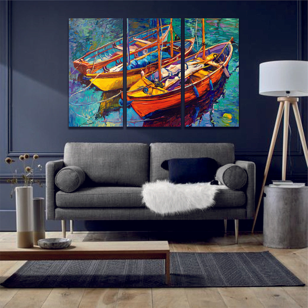 Boats Sea Oil Painting Canvas Print Ocean Wall Art