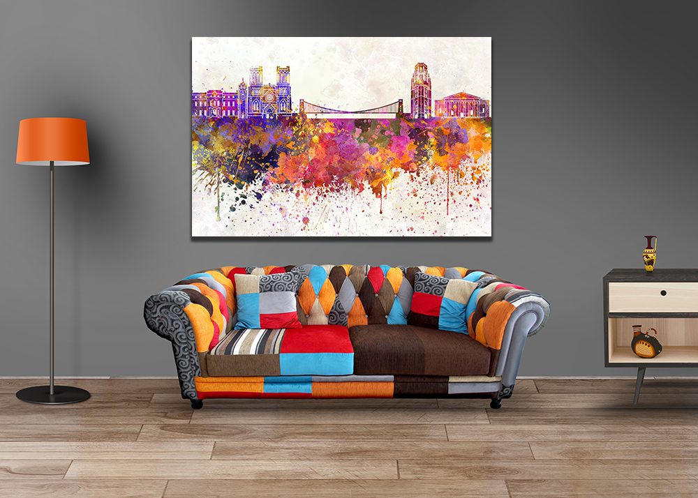 Bristol Skyline Watercolour UK Abstract Canvas - Wall Art