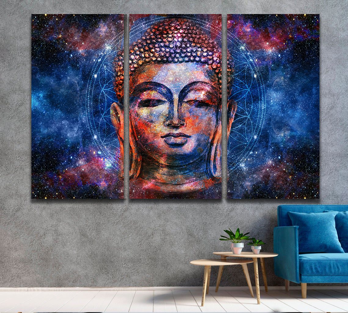 Lord Buddha Stars Space Dark Wall Art Canvas Print