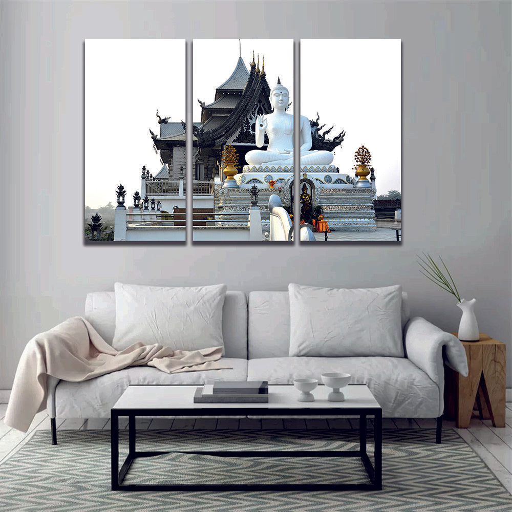 White Buddha Temple in India Wall Art Canvas Print