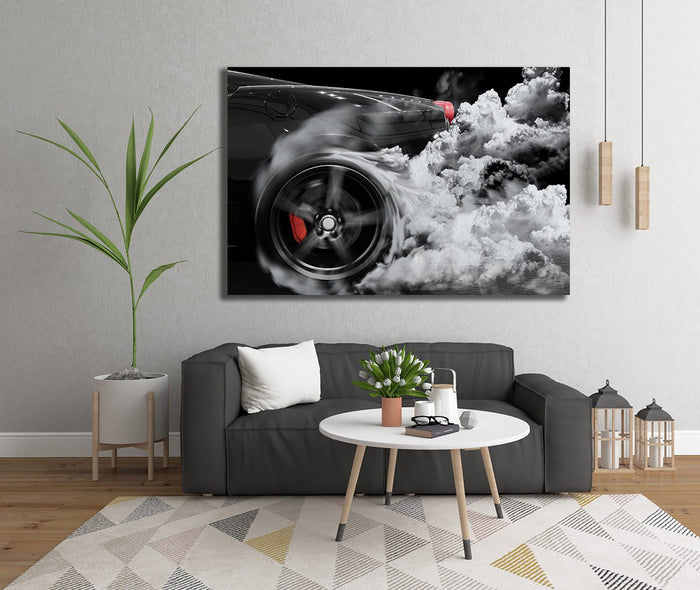 Tire Spinning Sports Car Canvas Wall Art - MyCanvases