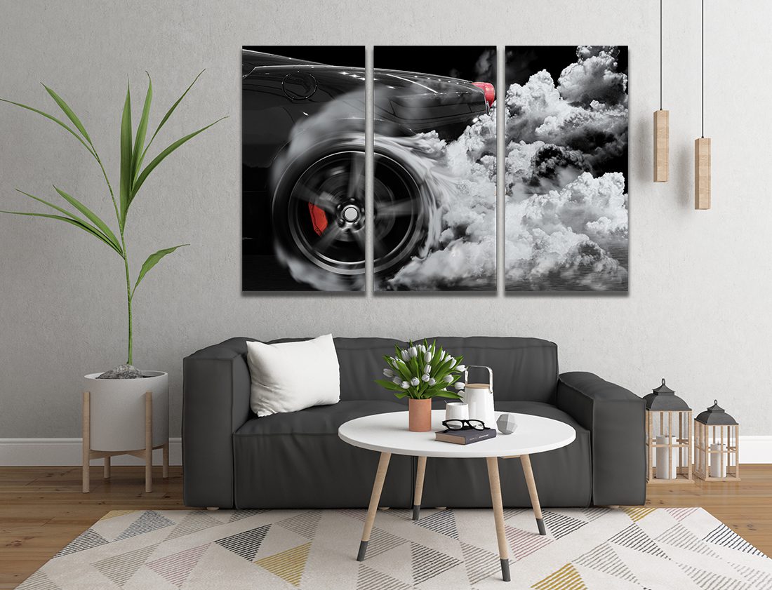 Tire Spinning Sports Car Canvas Wall Art