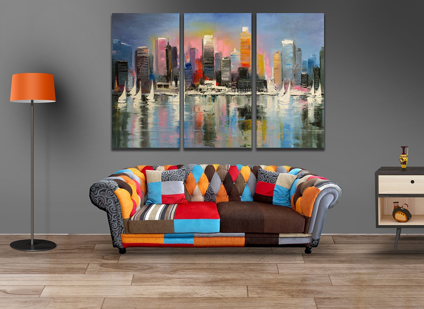 Abstract City Painting Oil Reflections Cityscape Building Canvas Print