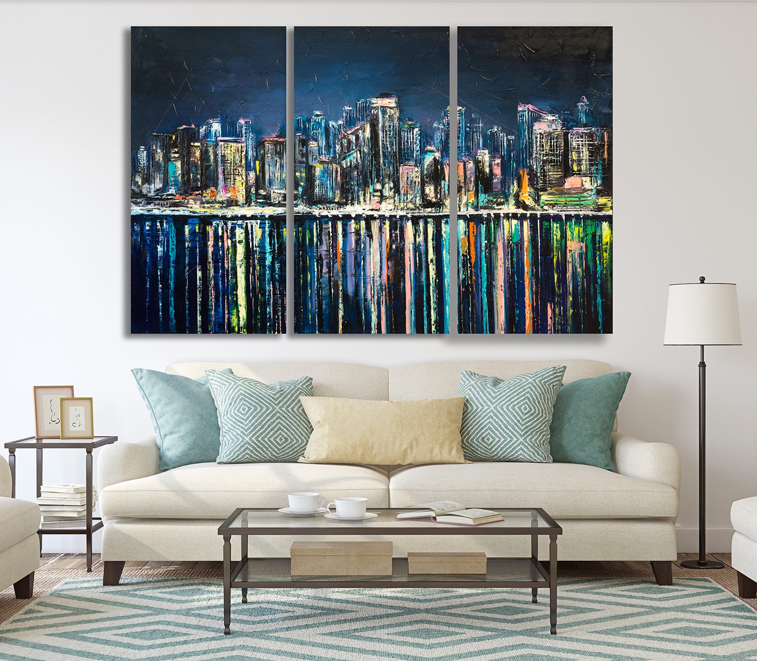 City Scene Reflections Night Cityscape Canvas Print