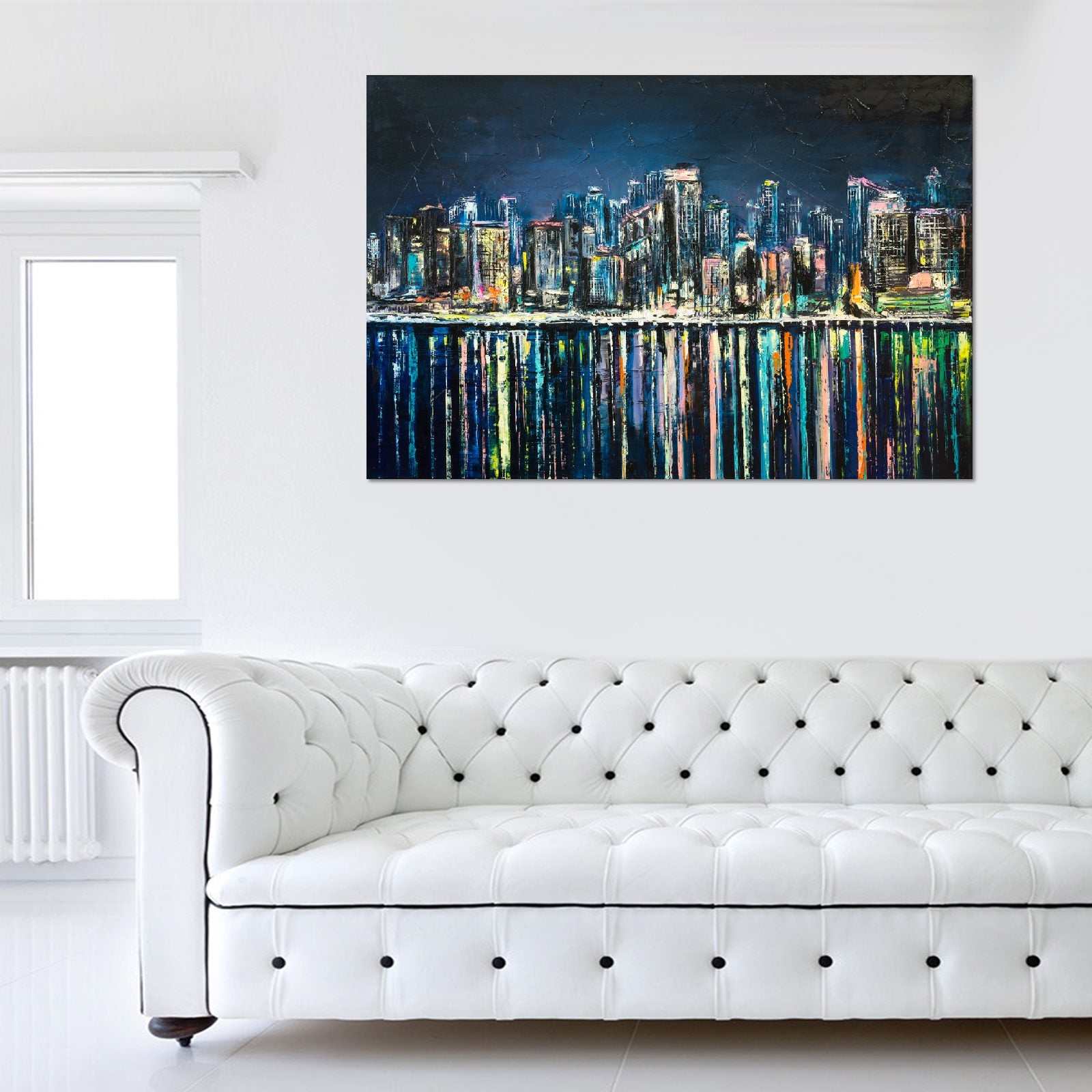 City Scene Reflections Night Cityscape Canvas Print - Wall Art