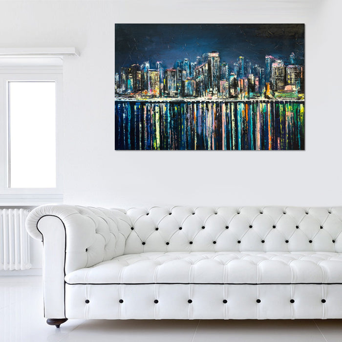 City Scene Reflections Night Cityscape Canvas Print - Wall Art