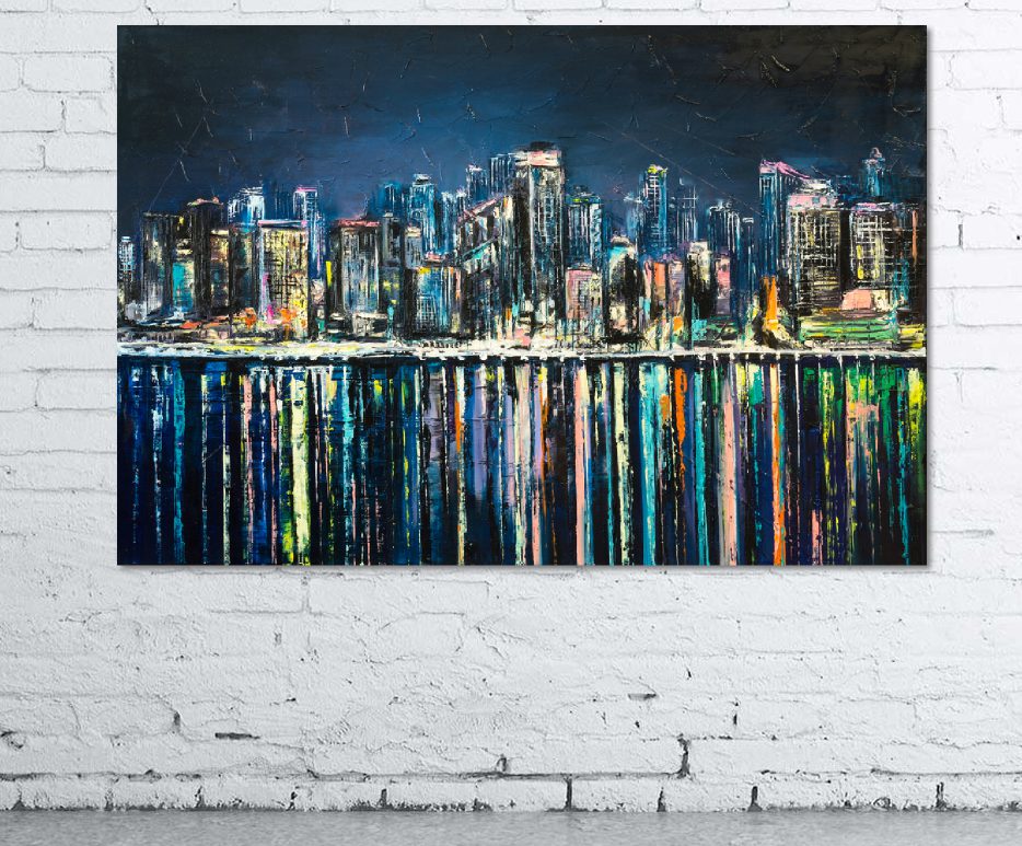 City Scene Reflections Night Cityscape Canvas Print