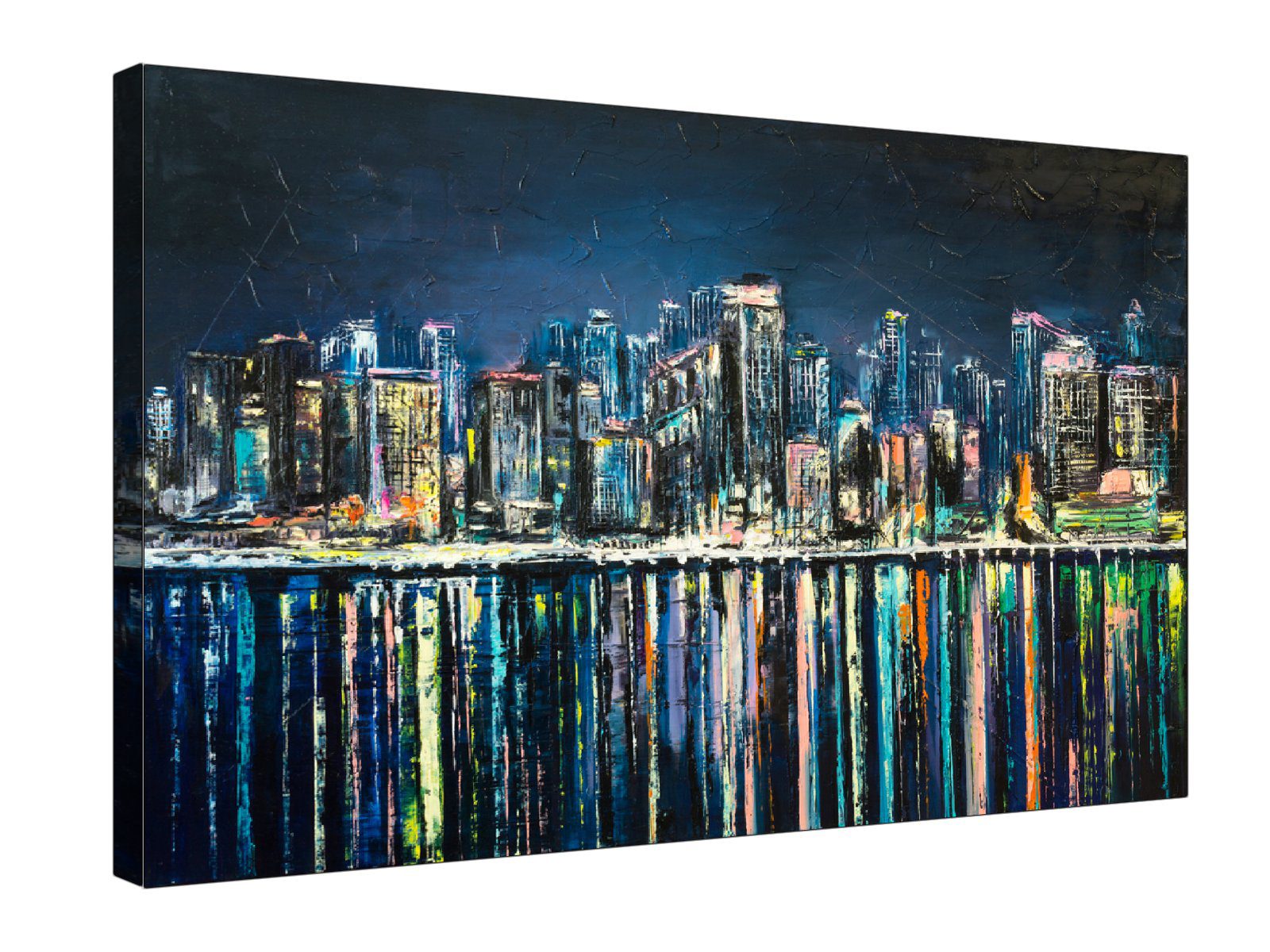 City Scene Reflections Night Cityscape Canvas Print