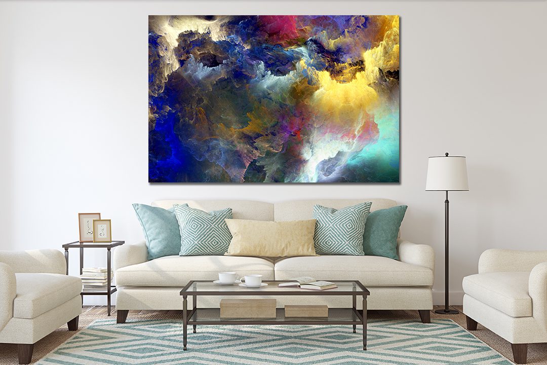 Cloud Abstract Blue Yellow Pink Canvas Wall Art