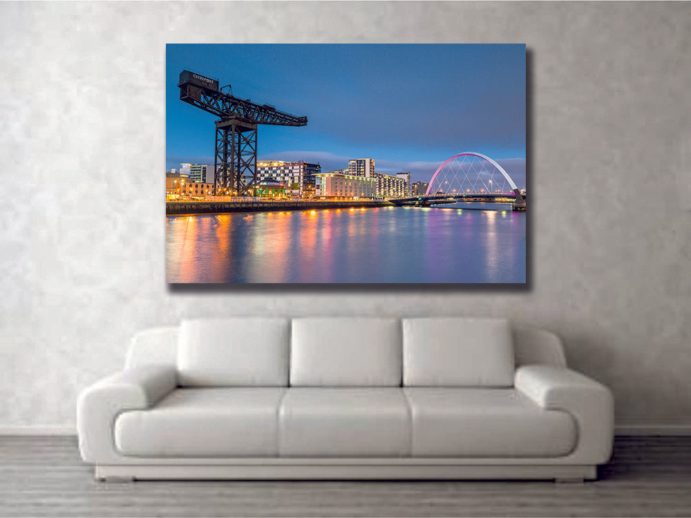 Clyde Arc and Glasgow Skyline at Night, Scotland, UK Canvas Print - | MyCanvases