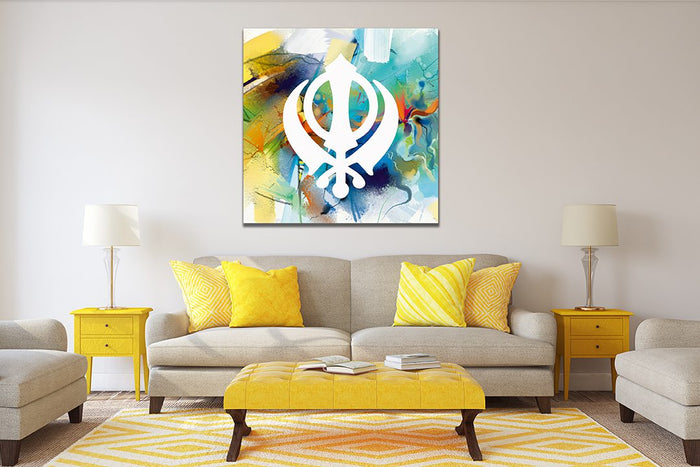 Colourful Brushstroke Khanda Sikh Canvas Print Wall Art