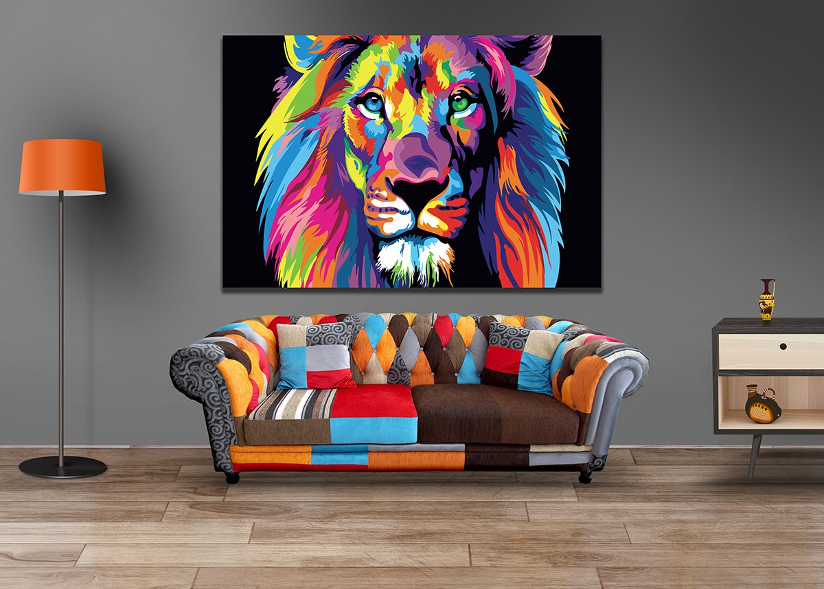 Abstract Colourful Lion Canvas Wall Art