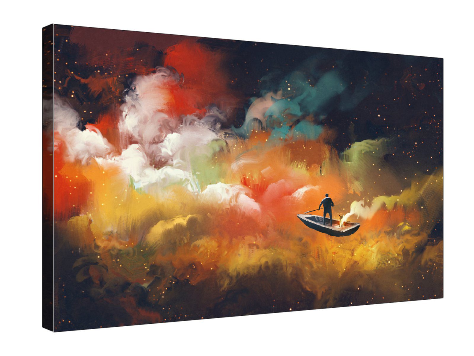 Man On A Boat Colourful Galaxy Colourful Cloud Canvas Print