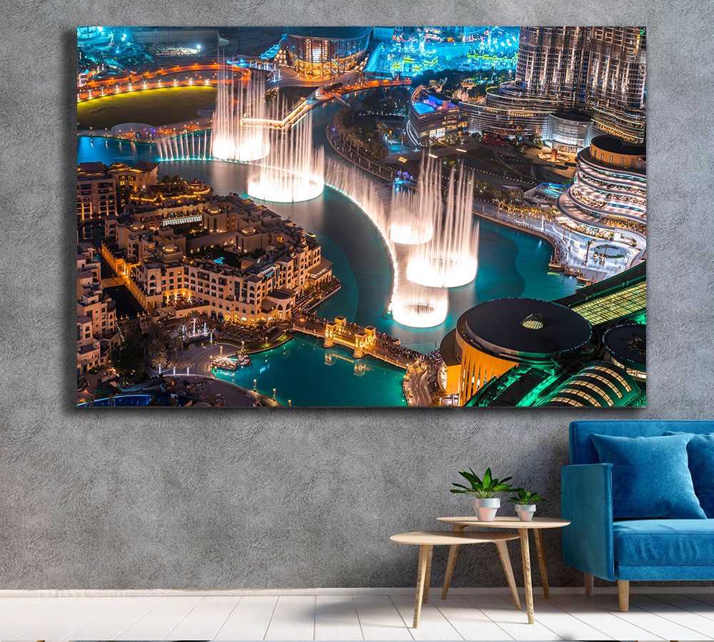 Dancing fountain show, Dubai Printed Canvas