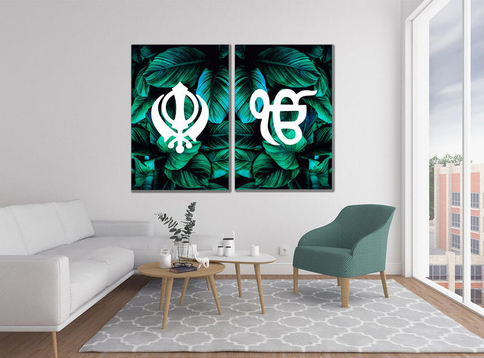 Dark Leaf Sikh Khanda Ek Onkar Canvas Print Wall Art