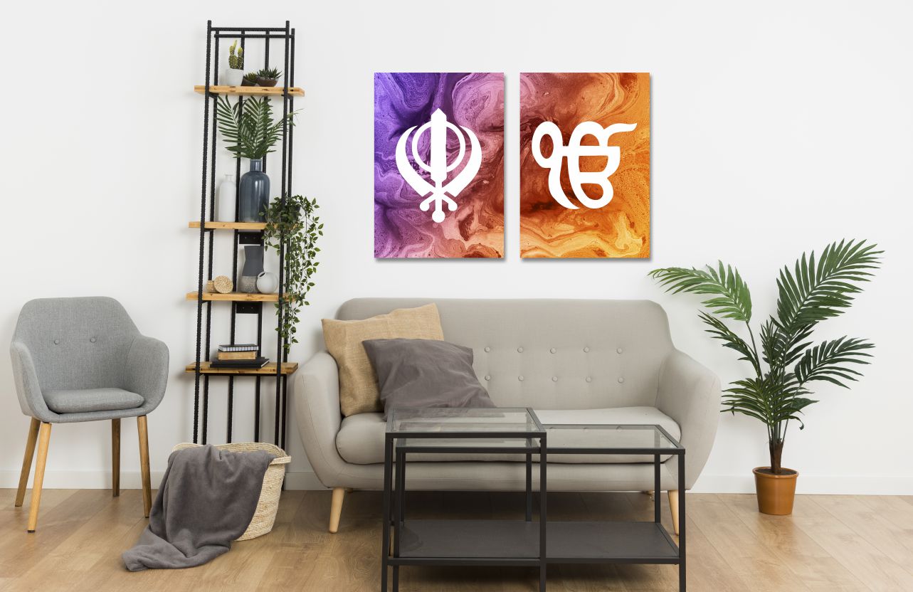 Purple Orange Explosion Sikh Khanda Ek Onkar Canvas Print Wall Art