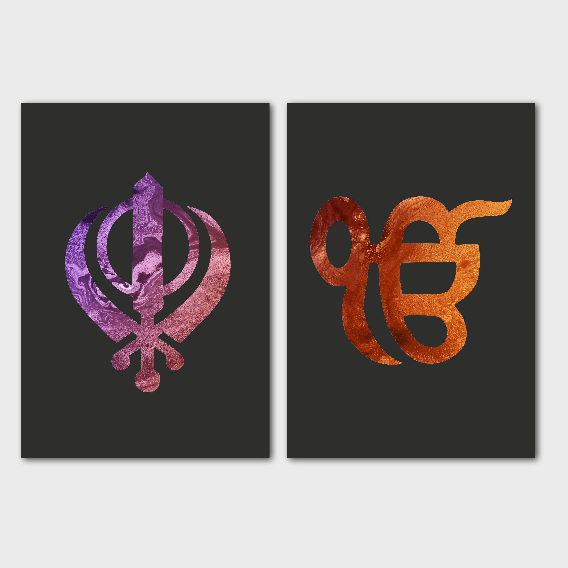 Black Purple Orange Explosion Sikh Khanda Ek Onkar Canvas Print Wall Art