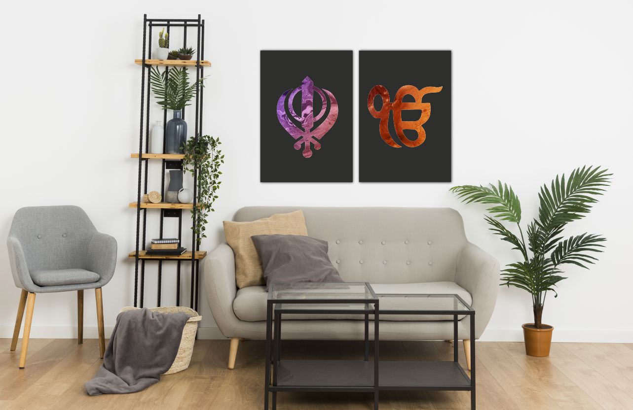 Black Purple Orange Explosion Sikh Khanda Ek Onkar Canvas Print Wall Art