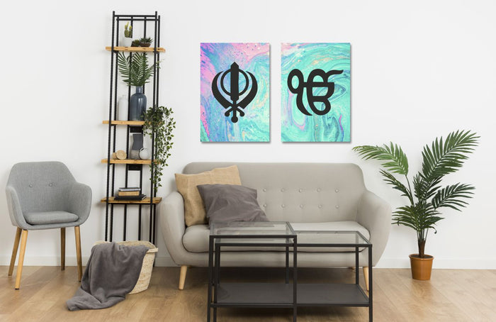 Sikh Wall Art Turquoise Blue Khanda Ek Onkar Canvas Print | MyCanvases