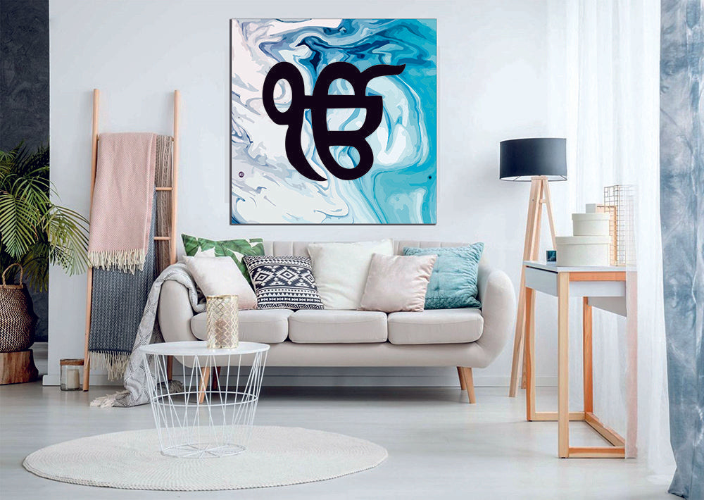 Ek On Kar Blue White Watercolour Canvas Print Wall Art