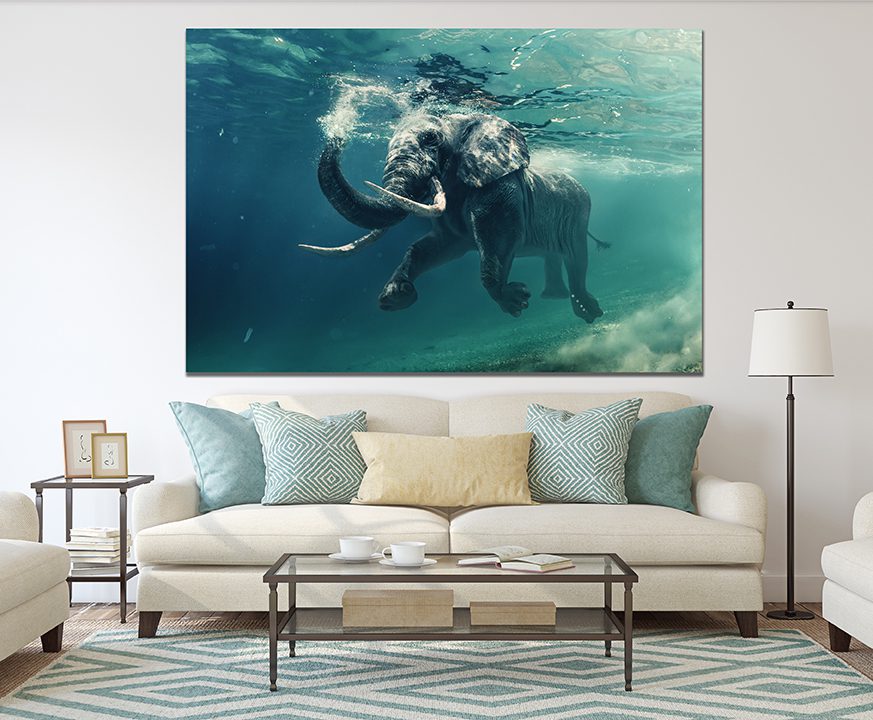 Elephant Swimming Underwater Wall Art Canvas Print